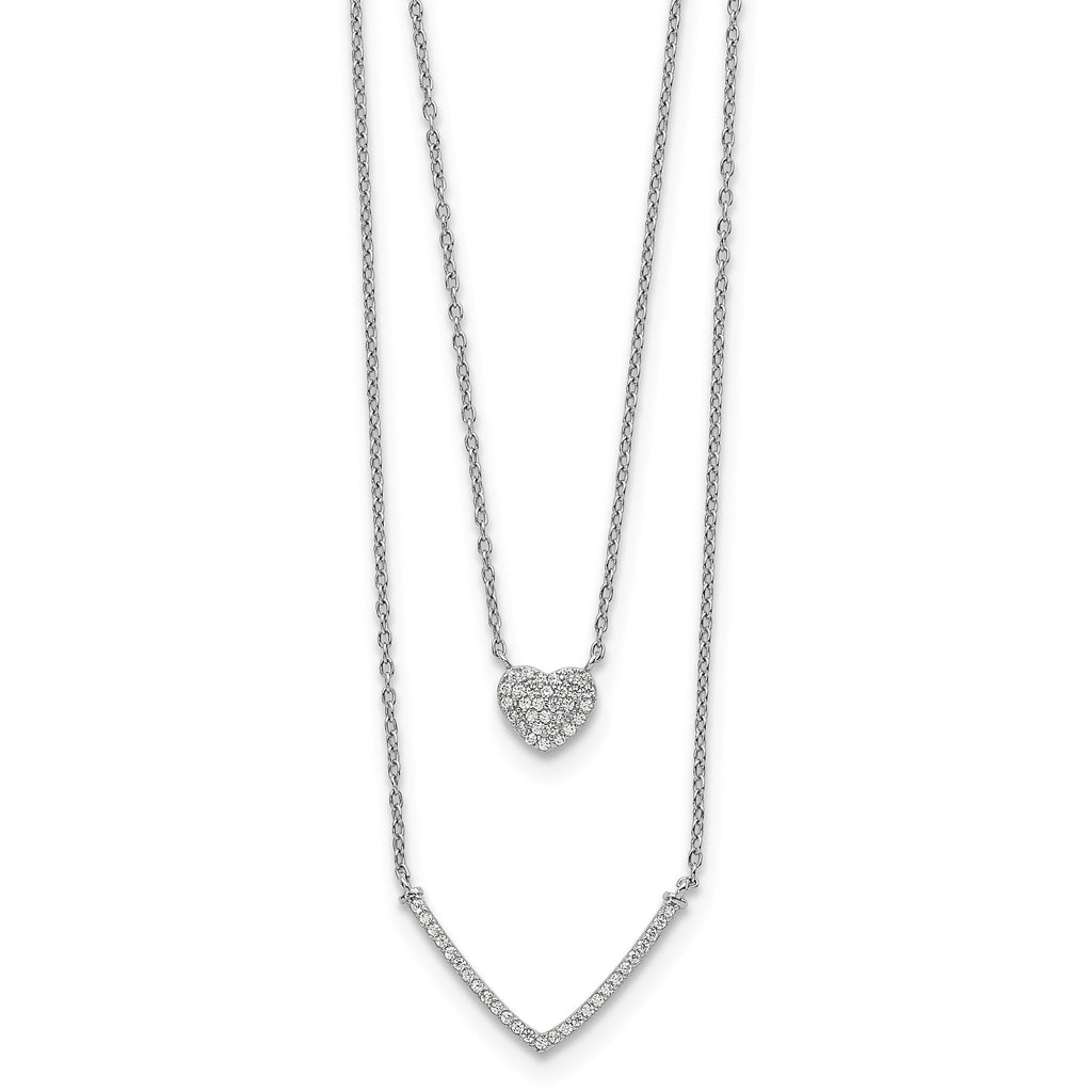 Cubic Zirconia Layered Heart Necklace in Sterling Silver, 18 Inch - Sophia Jewelers