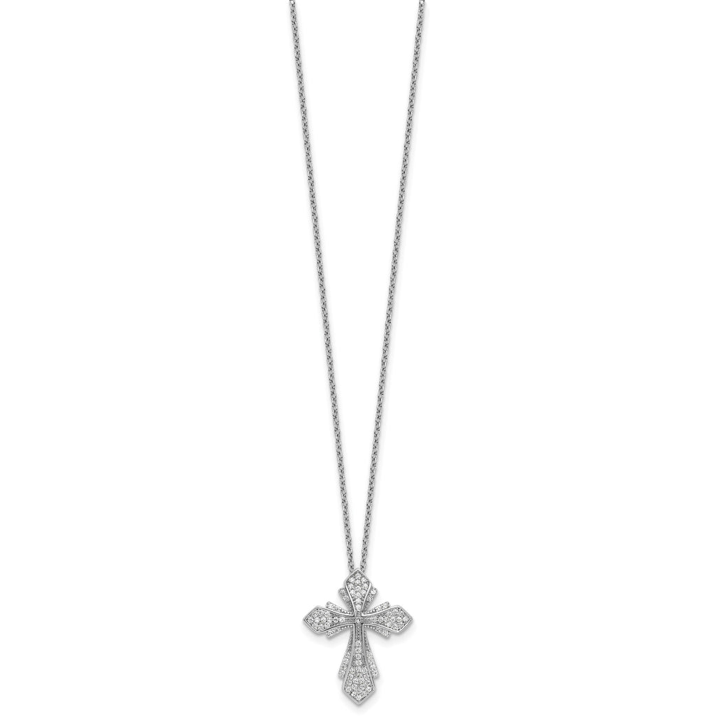 Cubic Zirconia Cross Necklace in Sterling Silver, 1mm, 18 Inch - Sophia Jewelers