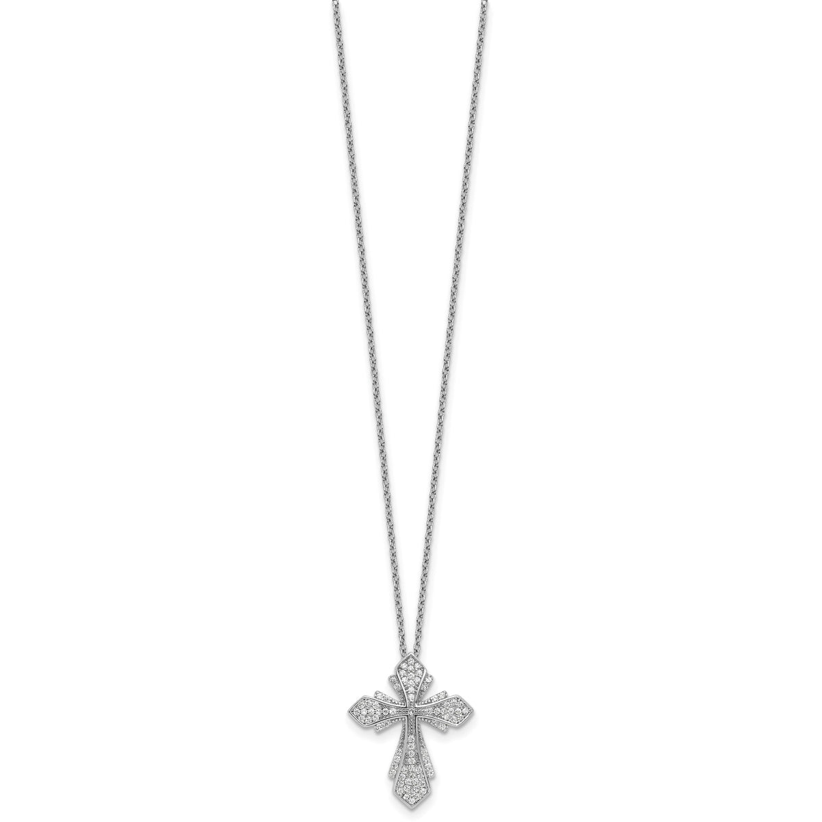 Cubic Zirconia Cross Necklace in Sterling Silver, 1mm, 18 Inch - Sophia Jewelers