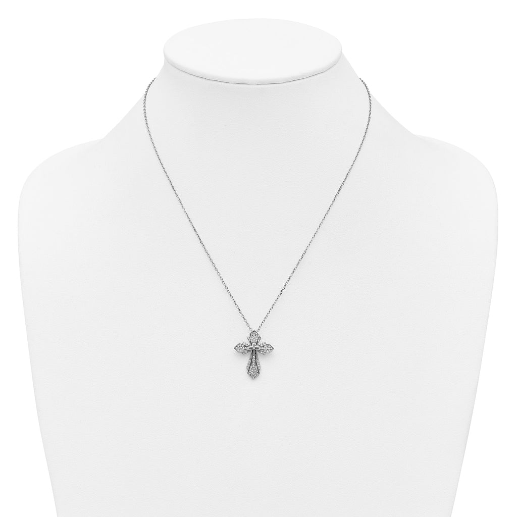 Cubic Zirconia Cross Necklace in Sterling Silver, 1mm, 18 Inch - Sophia Jewelers
