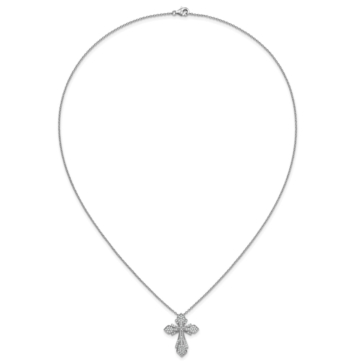 Cubic Zirconia Cross Necklace in Sterling Silver, 1mm, 18 Inch - Sophia Jewelers