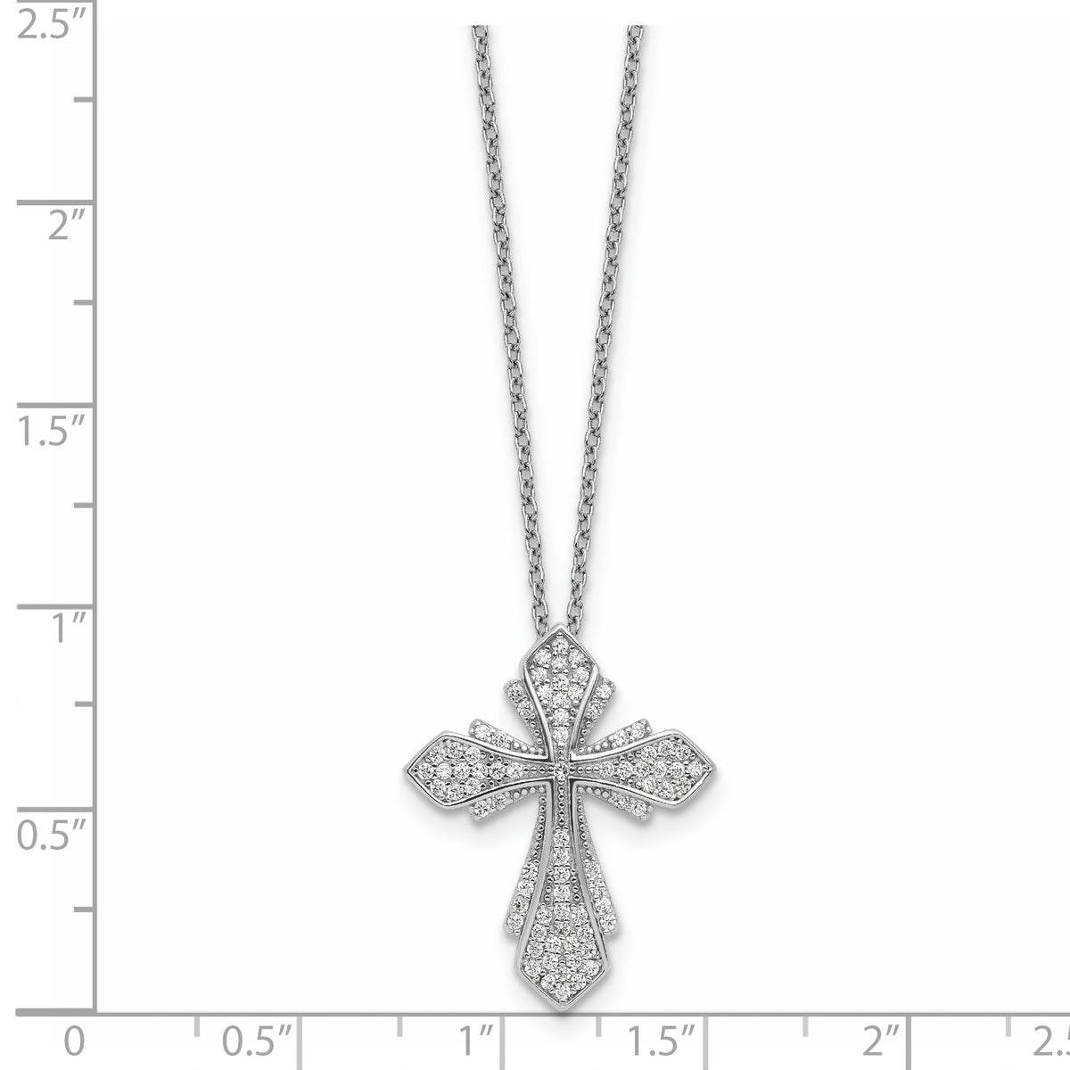 Cubic Zirconia Cross Necklace in Sterling Silver, 1mm, 18 Inch - Sophia Jewelers
