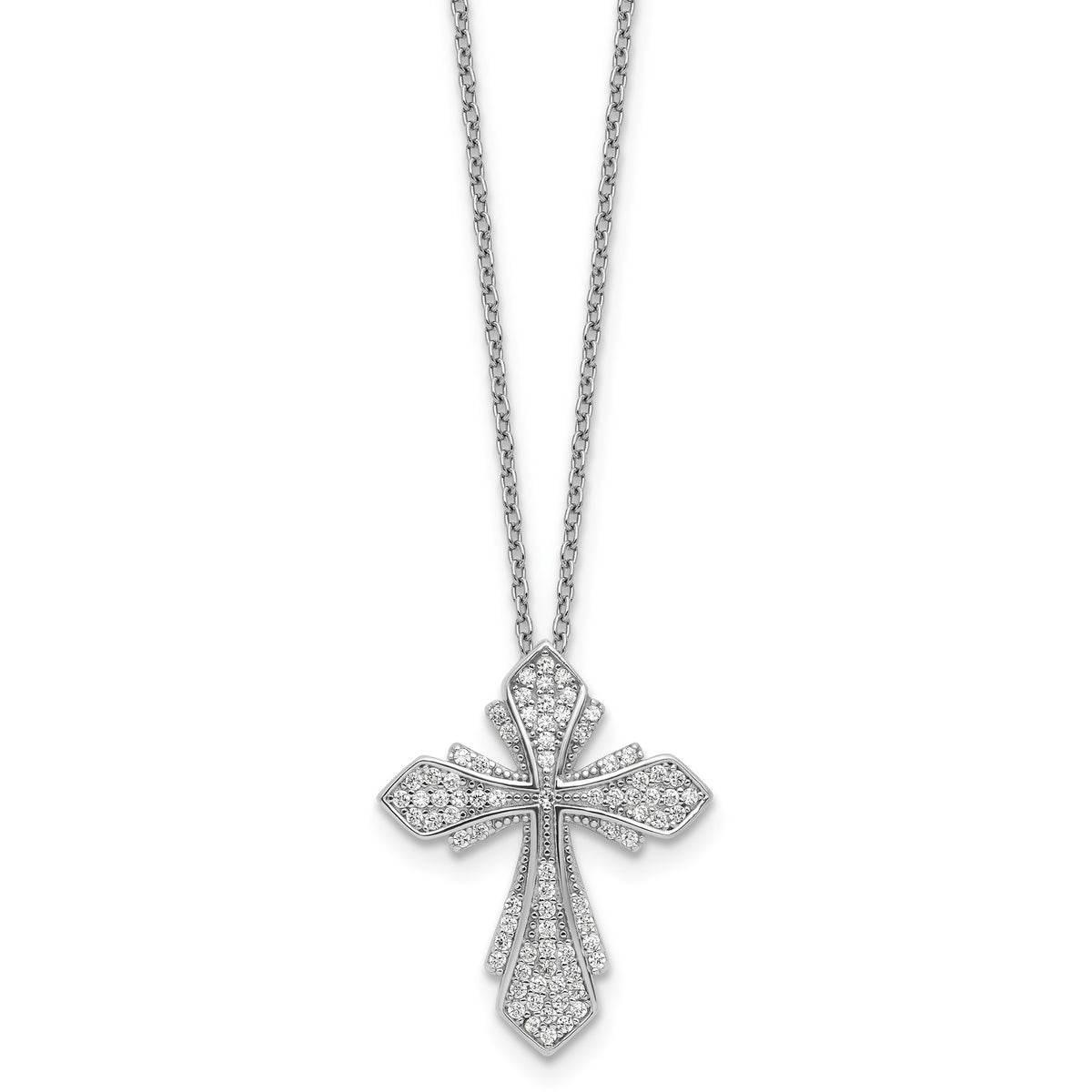 Cubic Zirconia Cross Necklace in Sterling Silver, 1mm, 18 Inch - Sophia Jewelers Main image