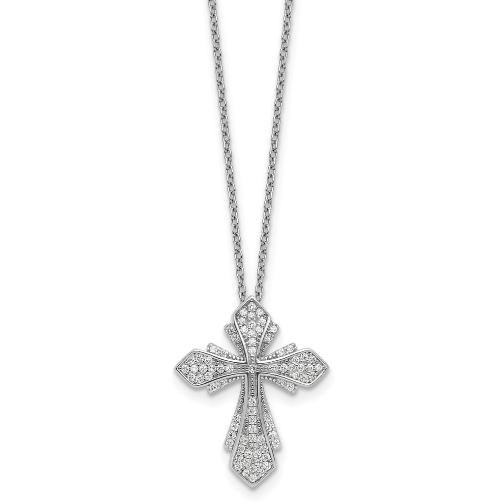 Cubic Zirconia Cross Necklace in Sterling Silver, 1mm, 18 Inch - Sophia Jewelers