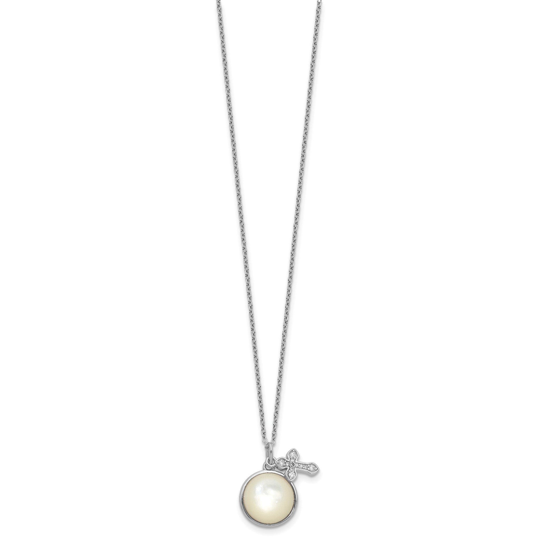 Cross Cubic Zirconia Mother of Pearl Necklace in Sterling Silver, 12mm, 18 Inch Secondary image
