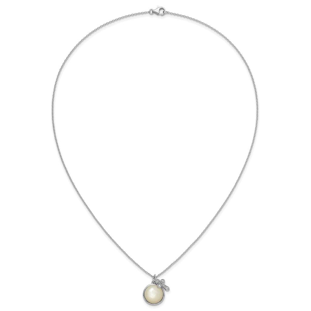 Cross Cubic Zirconia Mother of Pearl Necklace in Sterling Silver, 12mm, 18 Inch - Sophia Jewelers