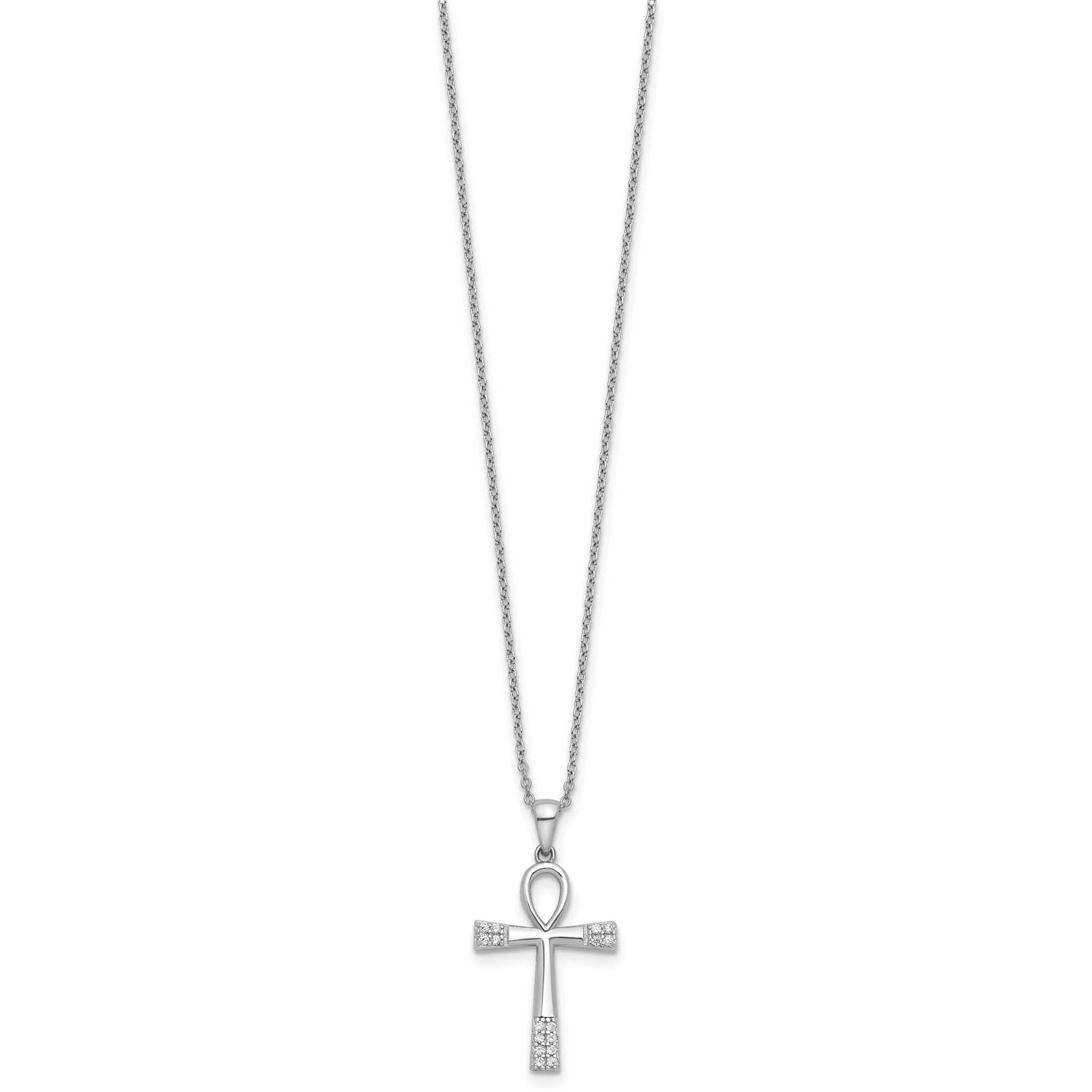 Cubic Zirconia Cross Necklace in Sterling Silver, 1.25mm, 18 Inch Secondary image