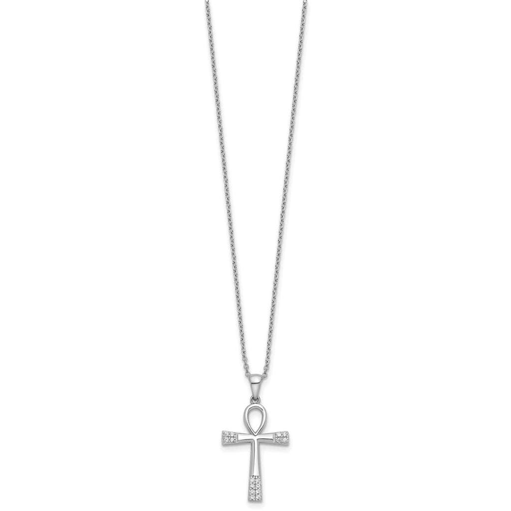 Cubic Zirconia Cross Necklace in Sterling Silver, 1.25mm, 18 Inch - Sophia Jewelers