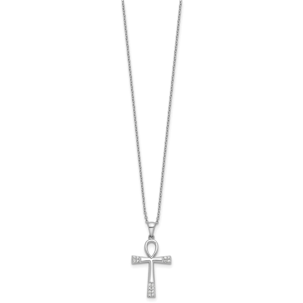 Cubic Zirconia Cross Necklace in Sterling Silver, 1.25mm, 18 Inch - Sophia Jewelers