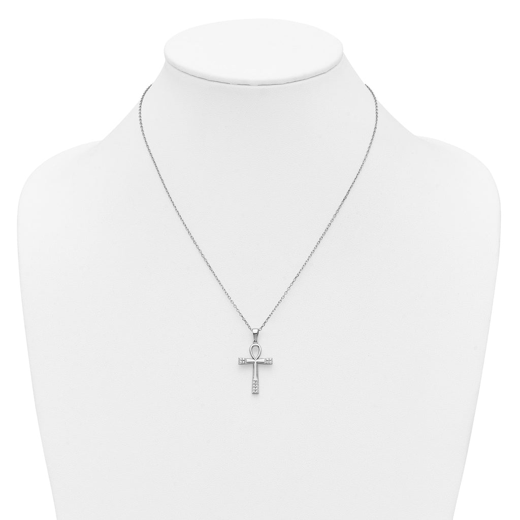 Cubic Zirconia Cross Necklace in Sterling Silver, 1.25mm, 18 Inch - Sophia Jewelers