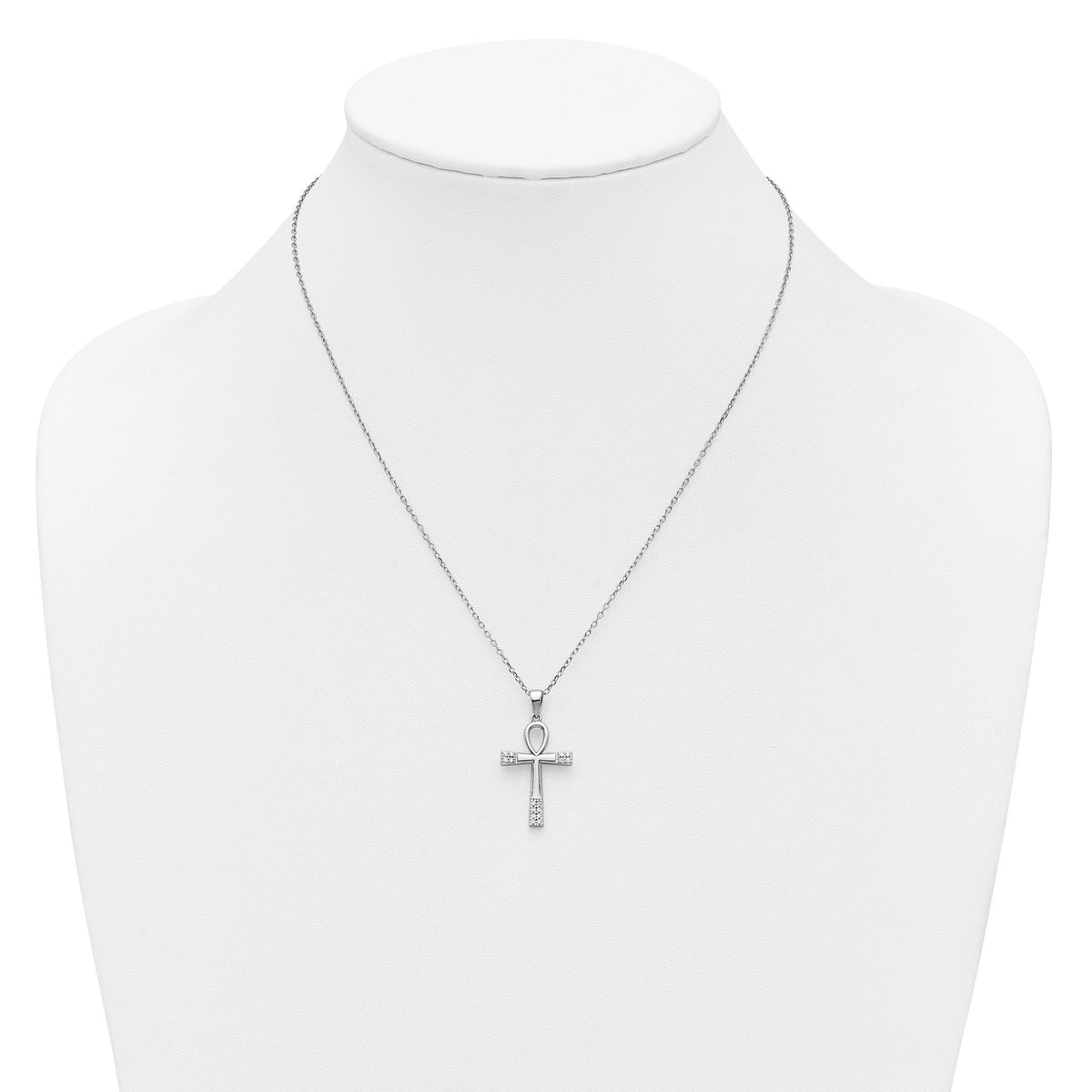 Cubic Zirconia Cross Necklace in Sterling Silver, 1.25mm, 18 Inch - Sophia Jewelers