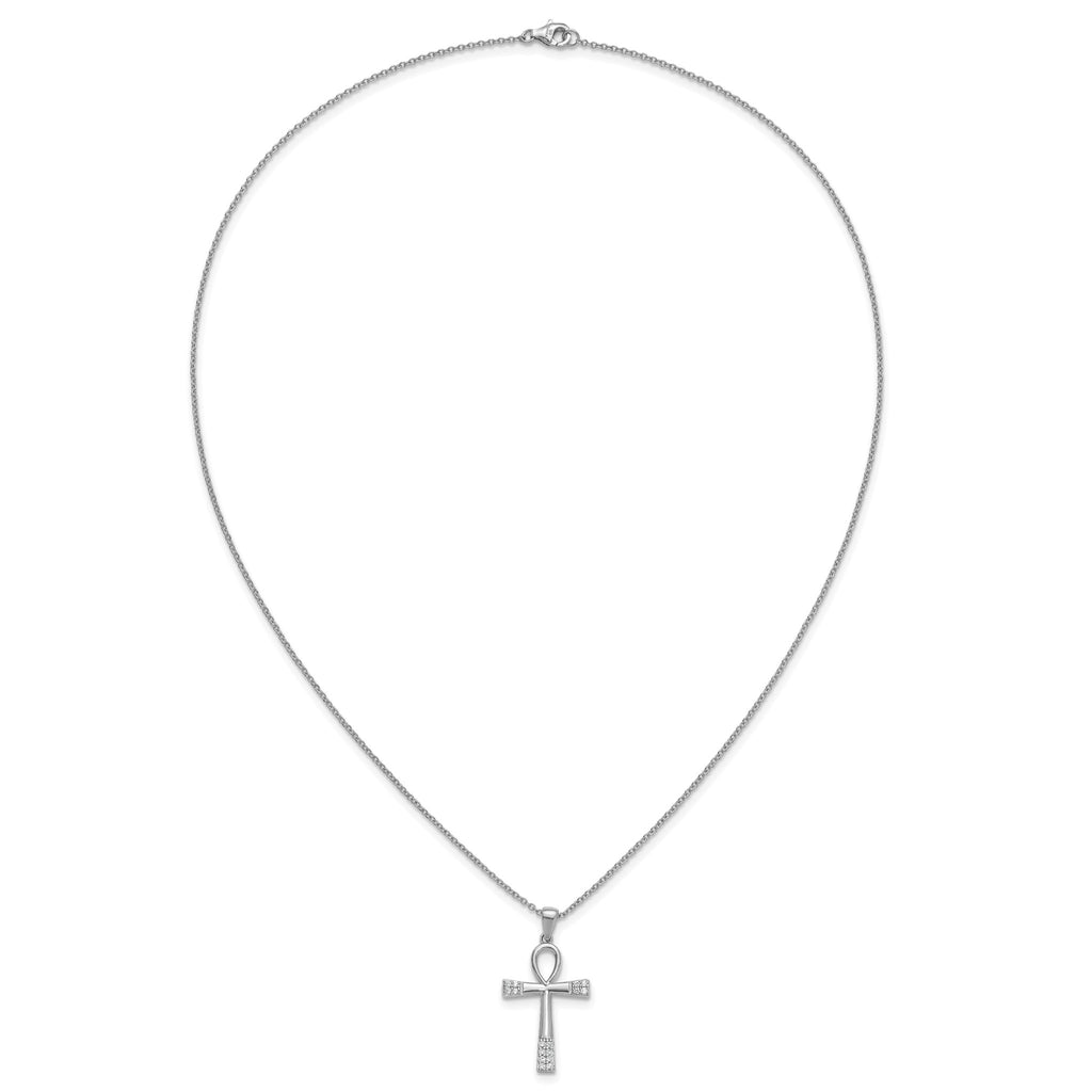 Cubic Zirconia Cross Necklace in Sterling Silver, 1.25mm, 18 Inch - Sophia Jewelers