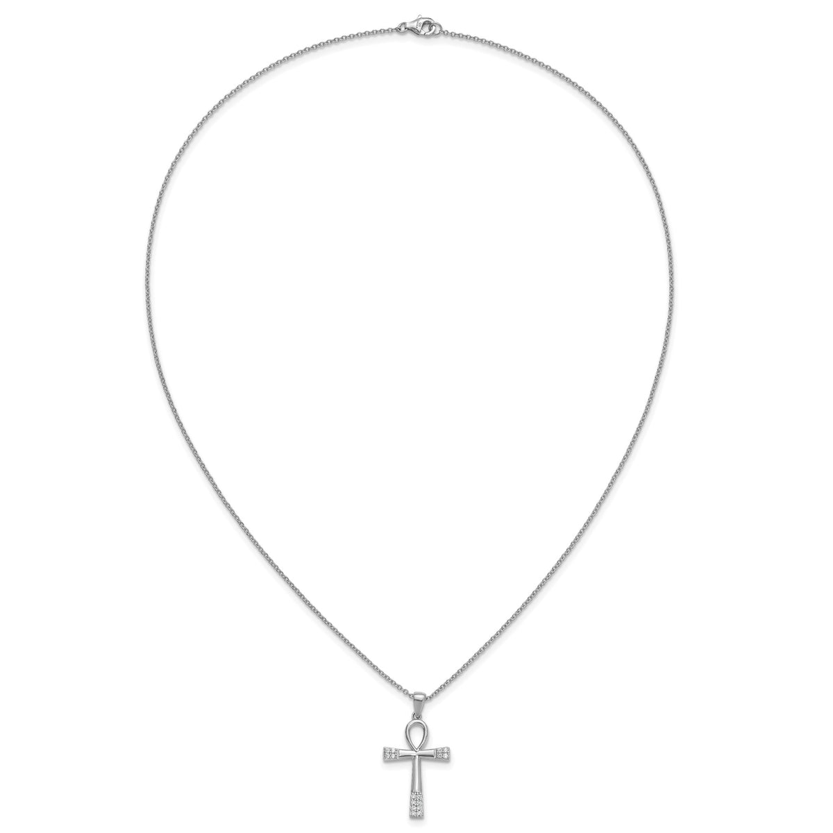 Cubic Zirconia Cross Necklace in Sterling Silver, 1.25mm, 18 Inch - Sophia Jewelers