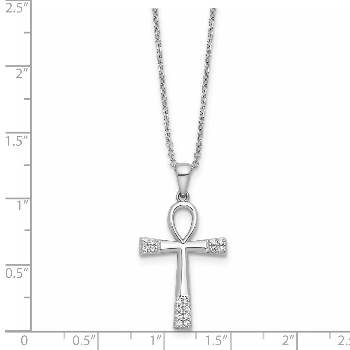 Cubic Zirconia Cross Necklace in Sterling Silver, 1.25mm, 18 Inch - Sophia Jewelers