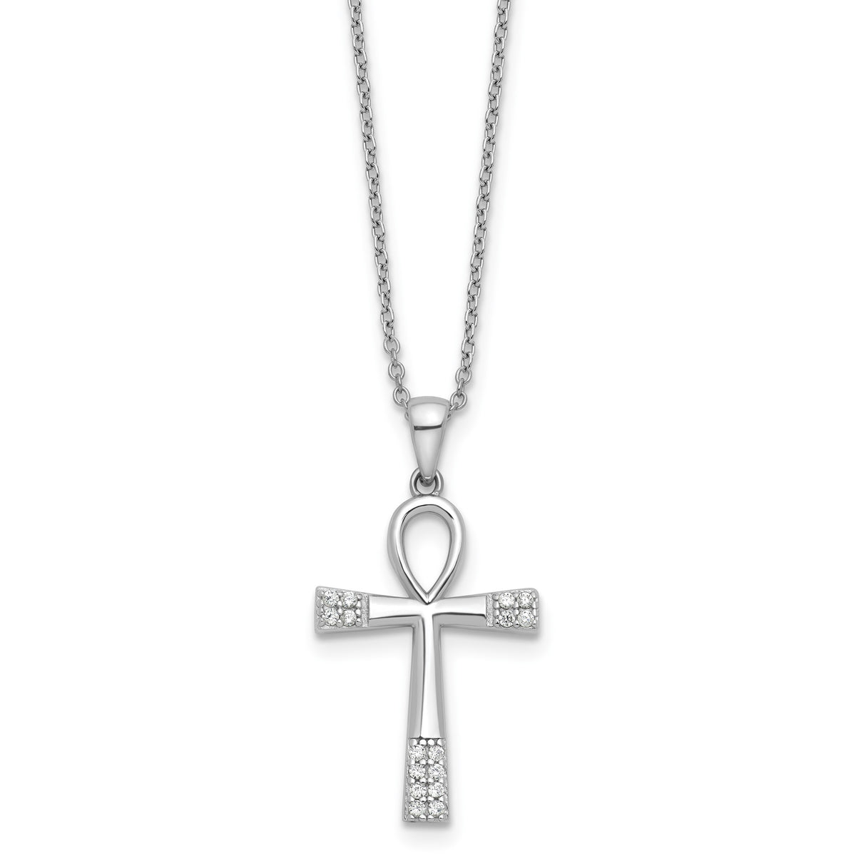 Cubic Zirconia Cross Necklace in Sterling Silver, 1.25mm, 18 Inch - Sophia Jewelers Main image