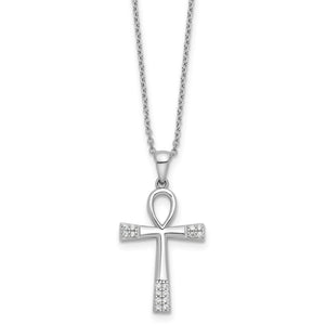 Cubic Zirconia Cross Necklace in Sterling Silver, 1.25mm, 18 Inch - Sophia Jewelers