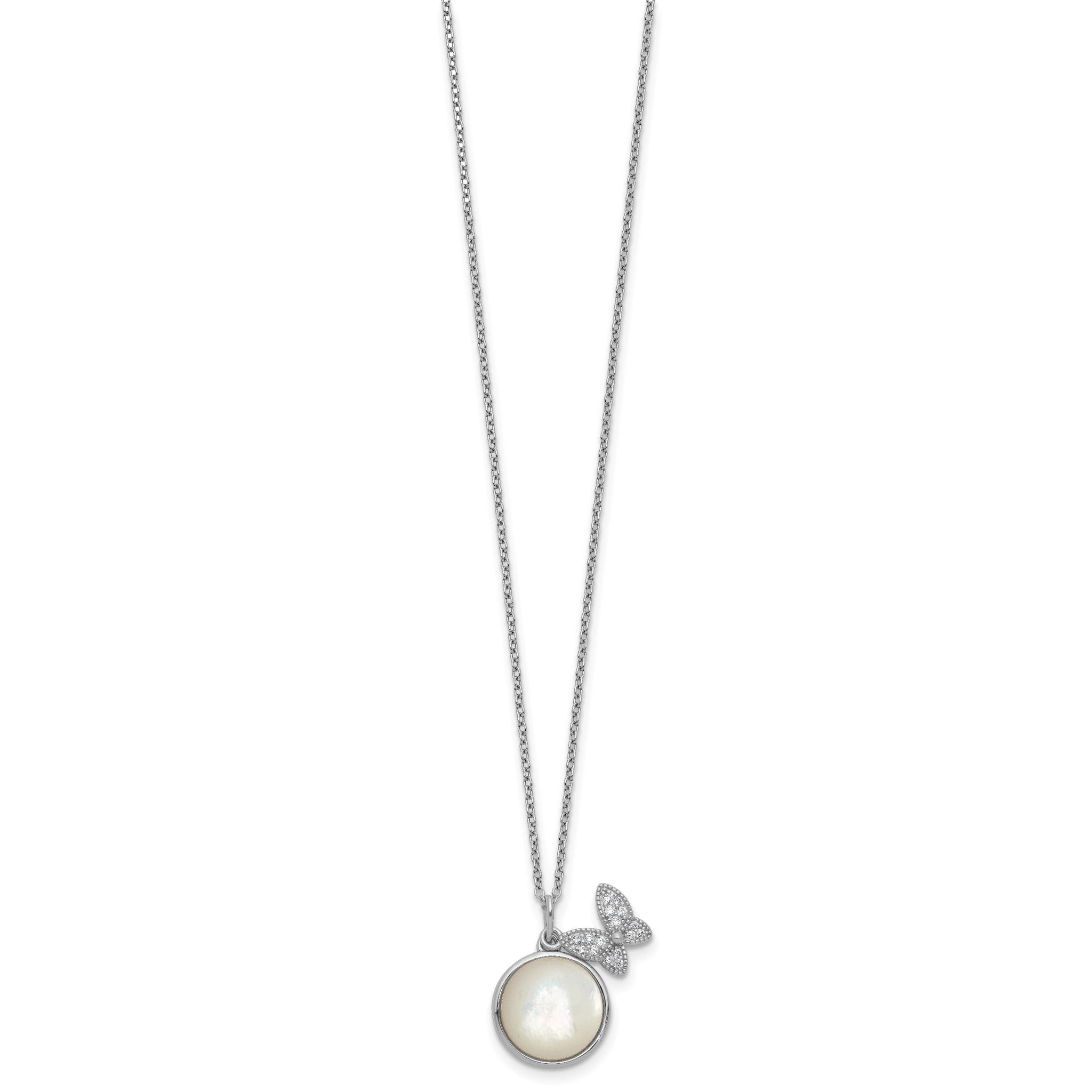 Butterfly Cubic Zirconia Mother of Pearl Necklace in Sterling Silver, 12mm, 18 Inch Secondary image