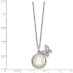 Butterfly Cubic Zirconia Mother of Pearl Necklace in Sterling Silver, 12mm, 18 Inch - Sophia Jewelers