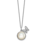 Butterfly Cubic Zirconia Mother of Pearl Necklace in Sterling Silver, 12mm, 18 Inch - Sophia Jewelers