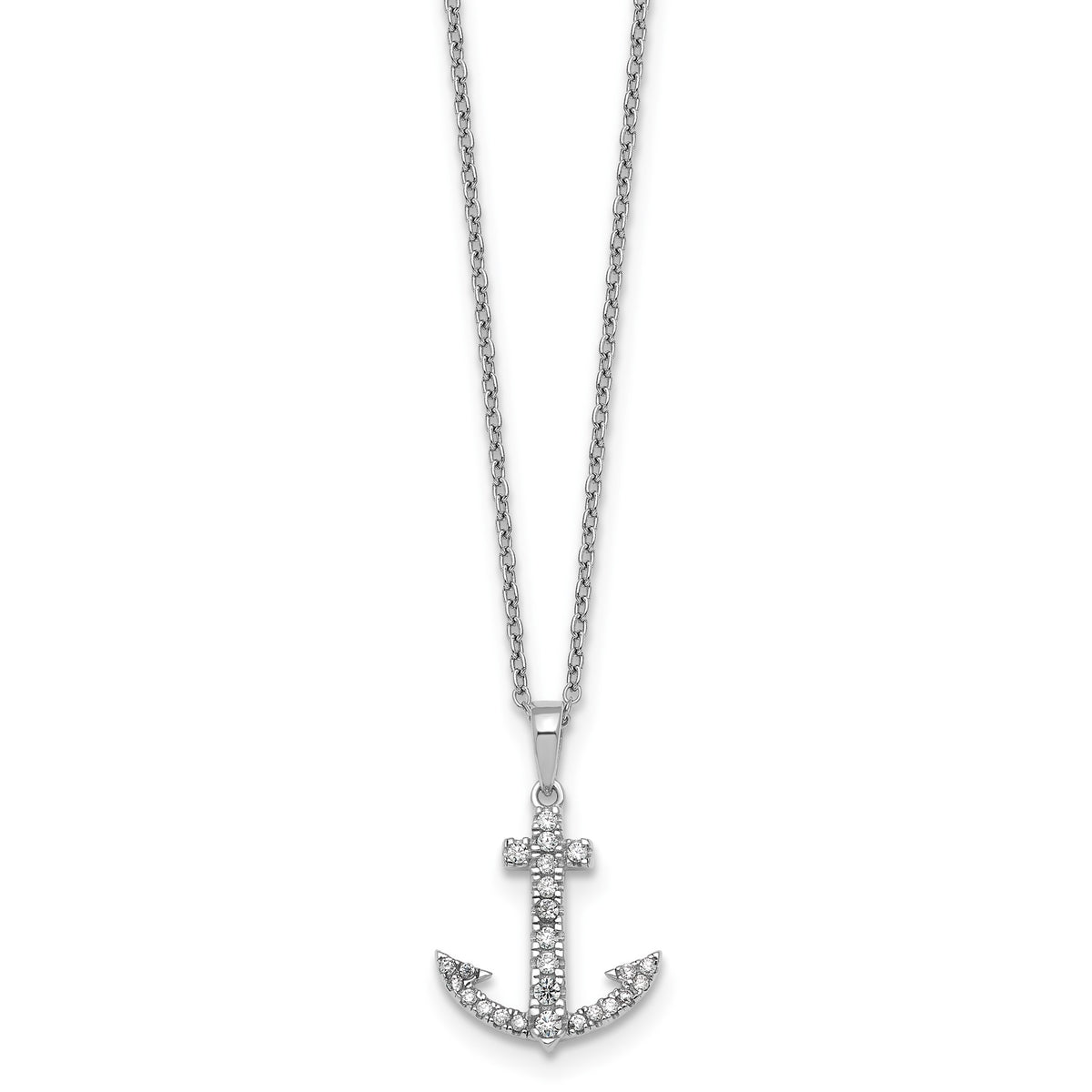 Cubic Zirconia Anchor Necklace in Sterling Silver, 18 Inch - Sophia Jewelers Main image