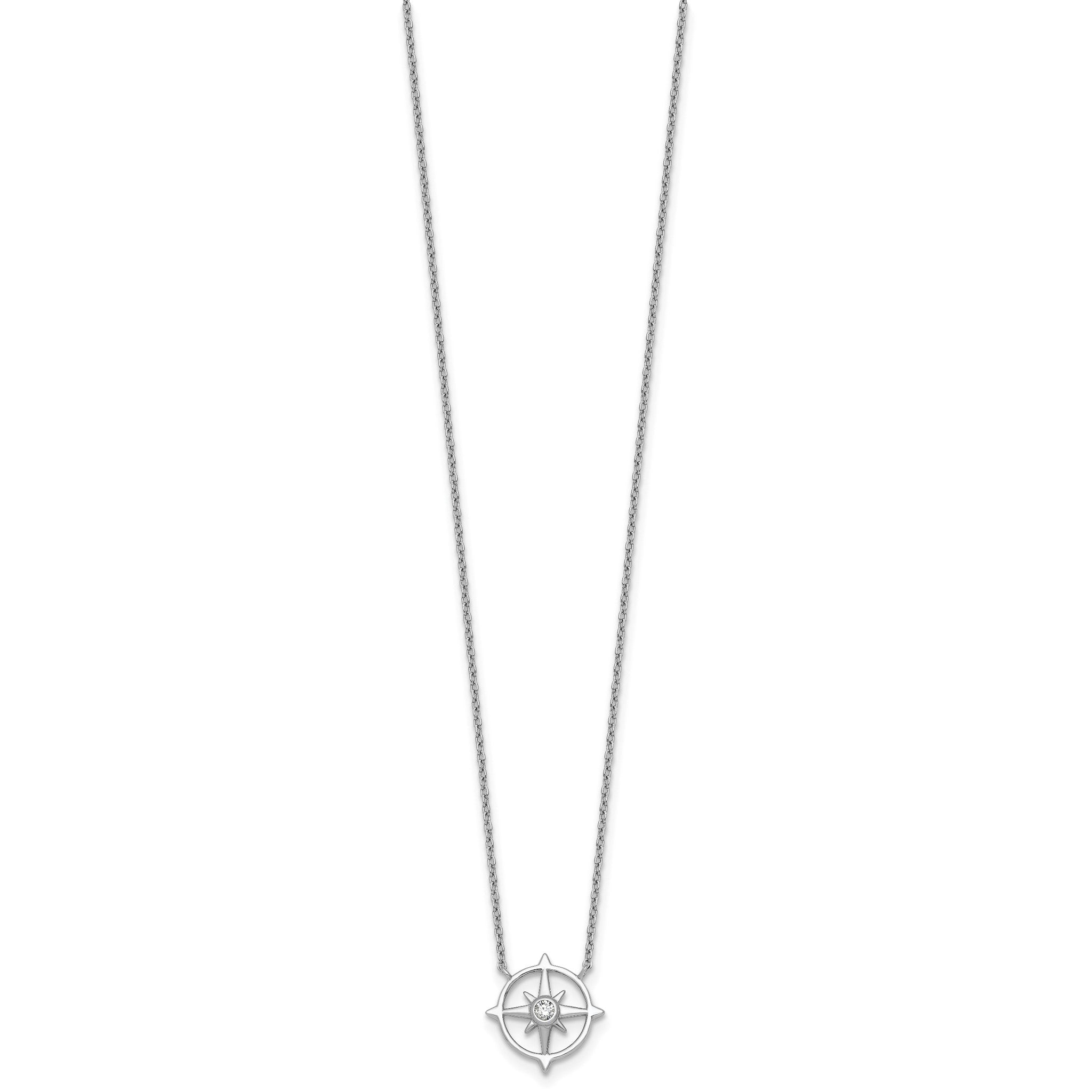Cubic Zirconia Compass Necklace in Sterling Silver, 18 Inch Secondary image