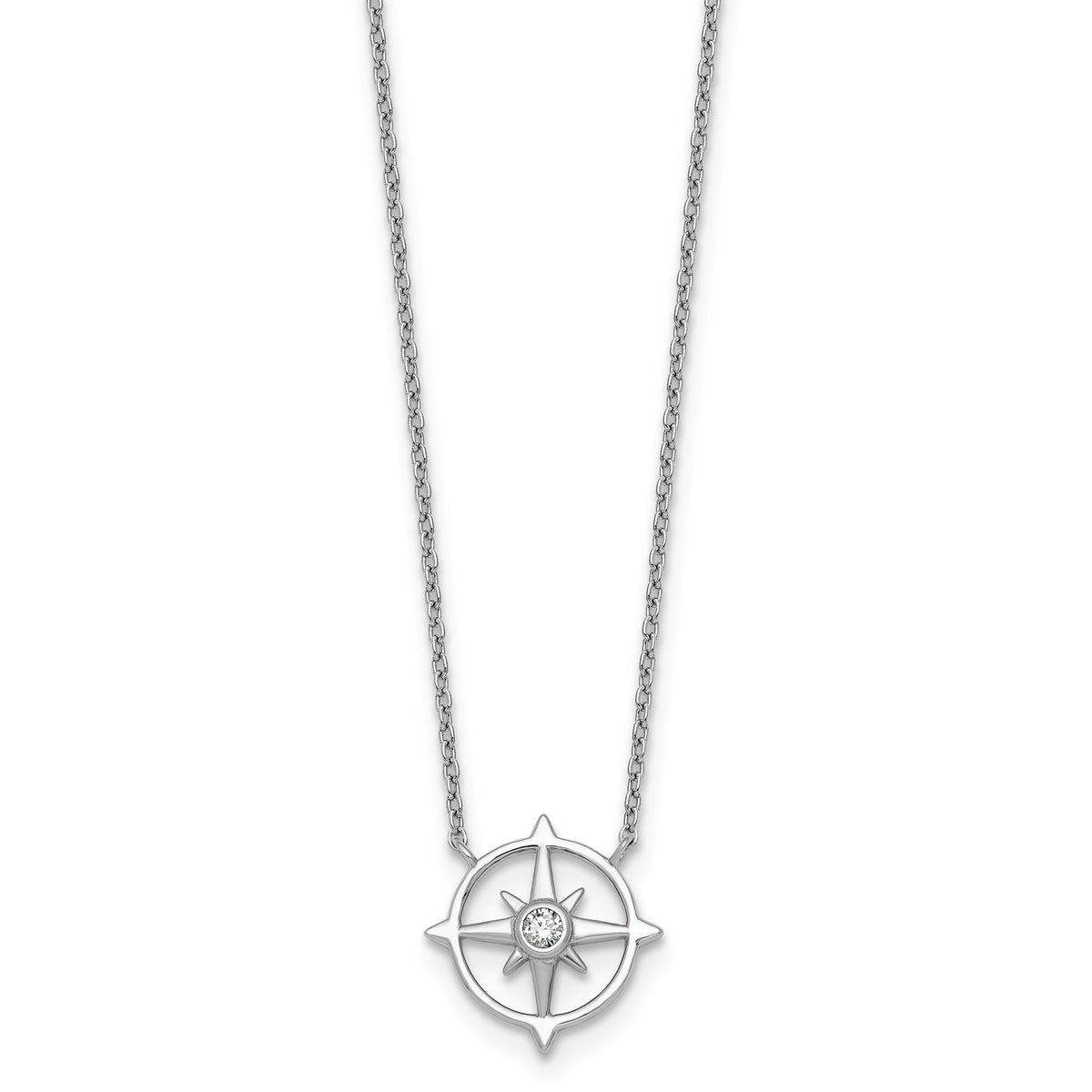 Cubic Zirconia Compass Necklace in Sterling Silver, 18 Inch - Sophia Jewelers Main image