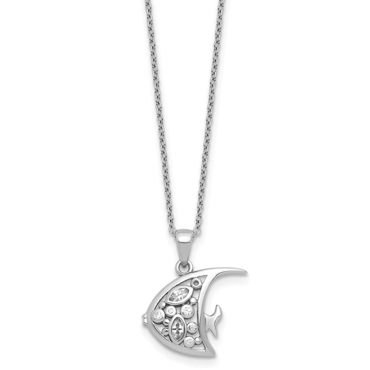 Cubic Zirconia Angel Fish Necklace in Sterling Silver, 18 Inch - Sophia Jewelers Main image