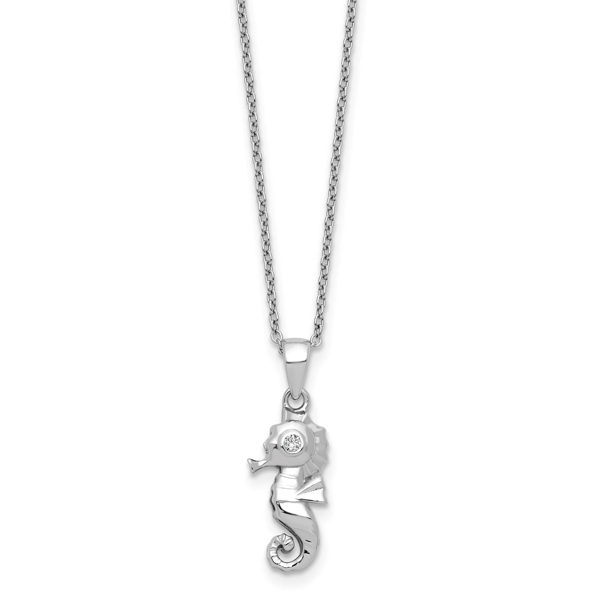 Cubic Zirconia Sea Horse Necklace in Sterling Silver, 18 Inch - Sophia Jewelers Main image