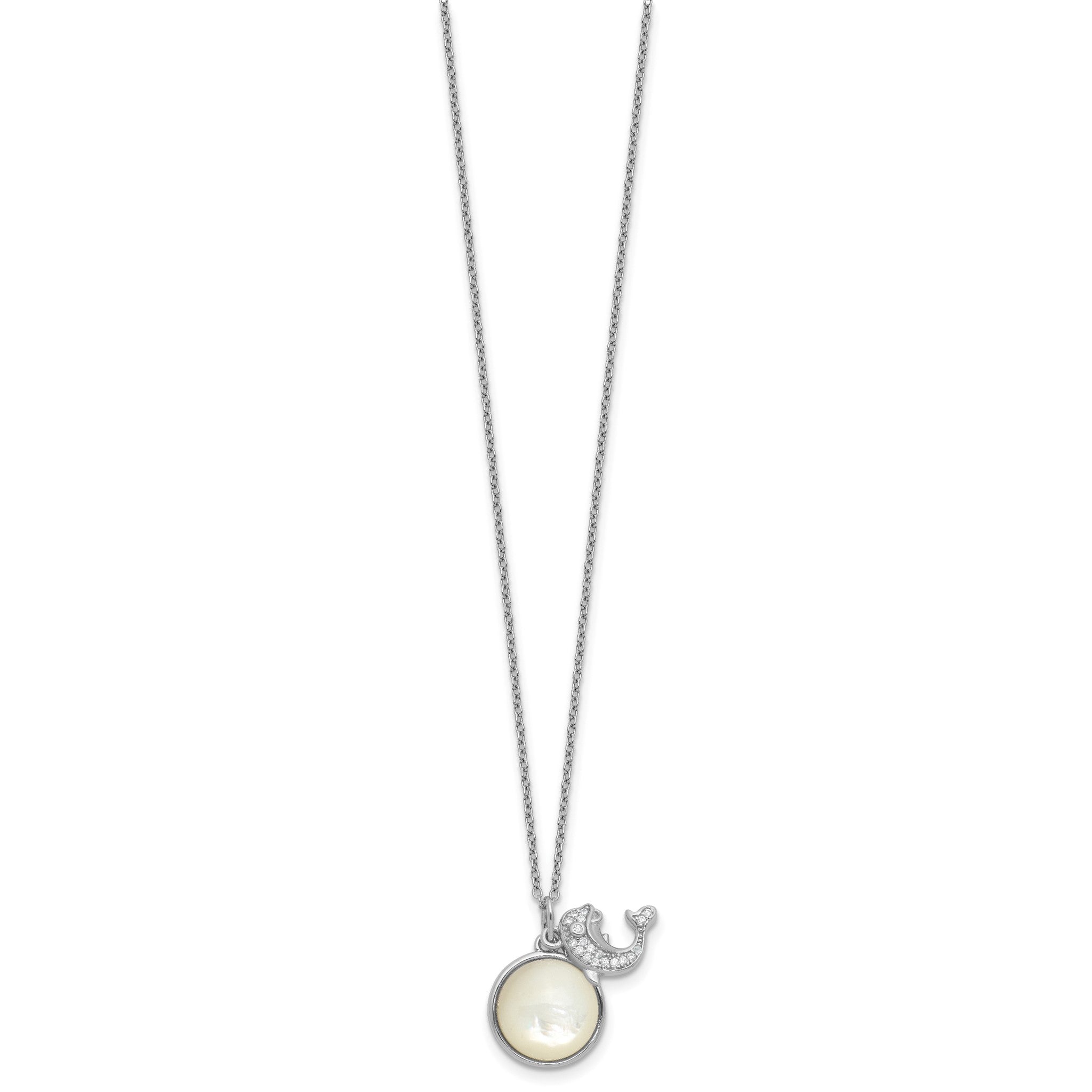 Cubic Zirconia Dolphin Mother of Pearl Necklace in Sterling Silver, 1mm, 18 Inch Secondary image