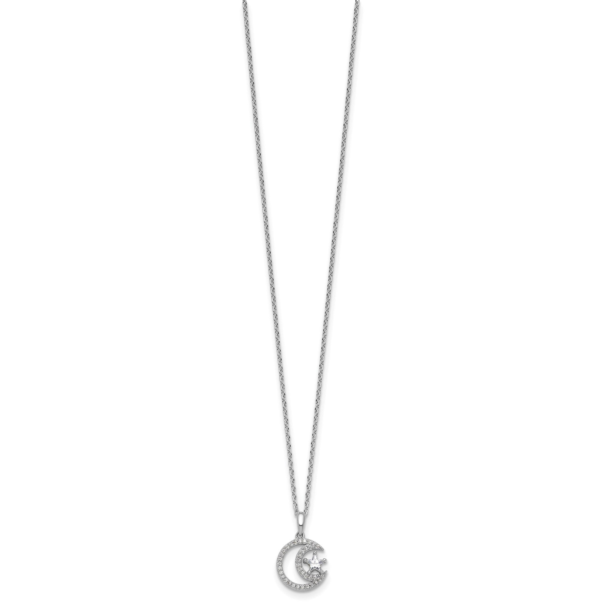 Cubic Zirconia Star & Moon Necklace in Sterling Silver, 18 Inch Secondary image
