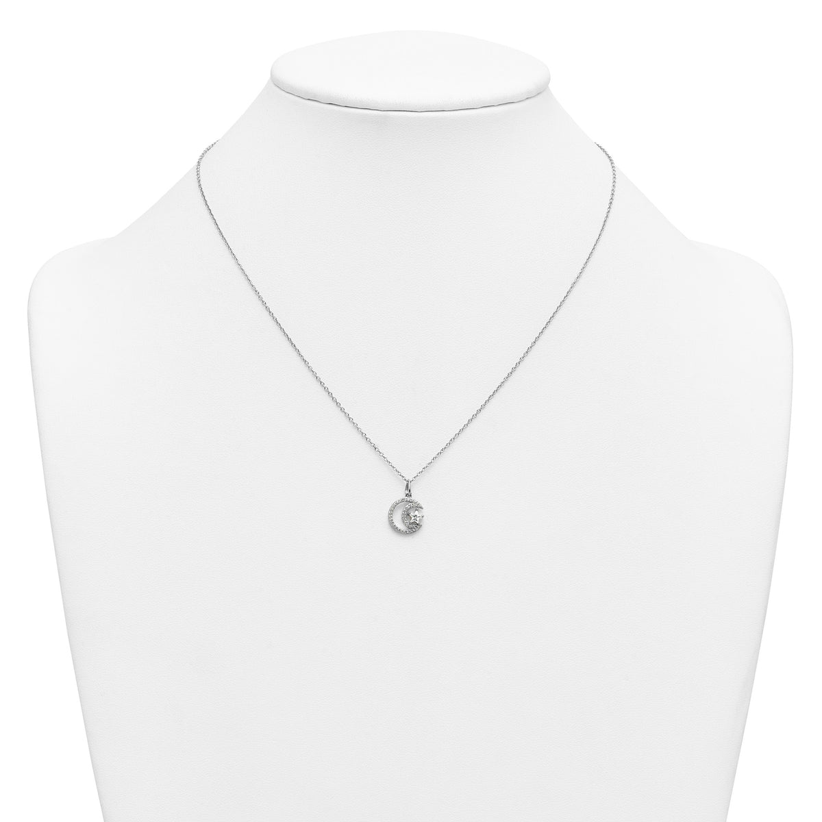 Cubic Zirconia Star & Moon Necklace in Sterling Silver, 18 Inch - Sophia Jewelers