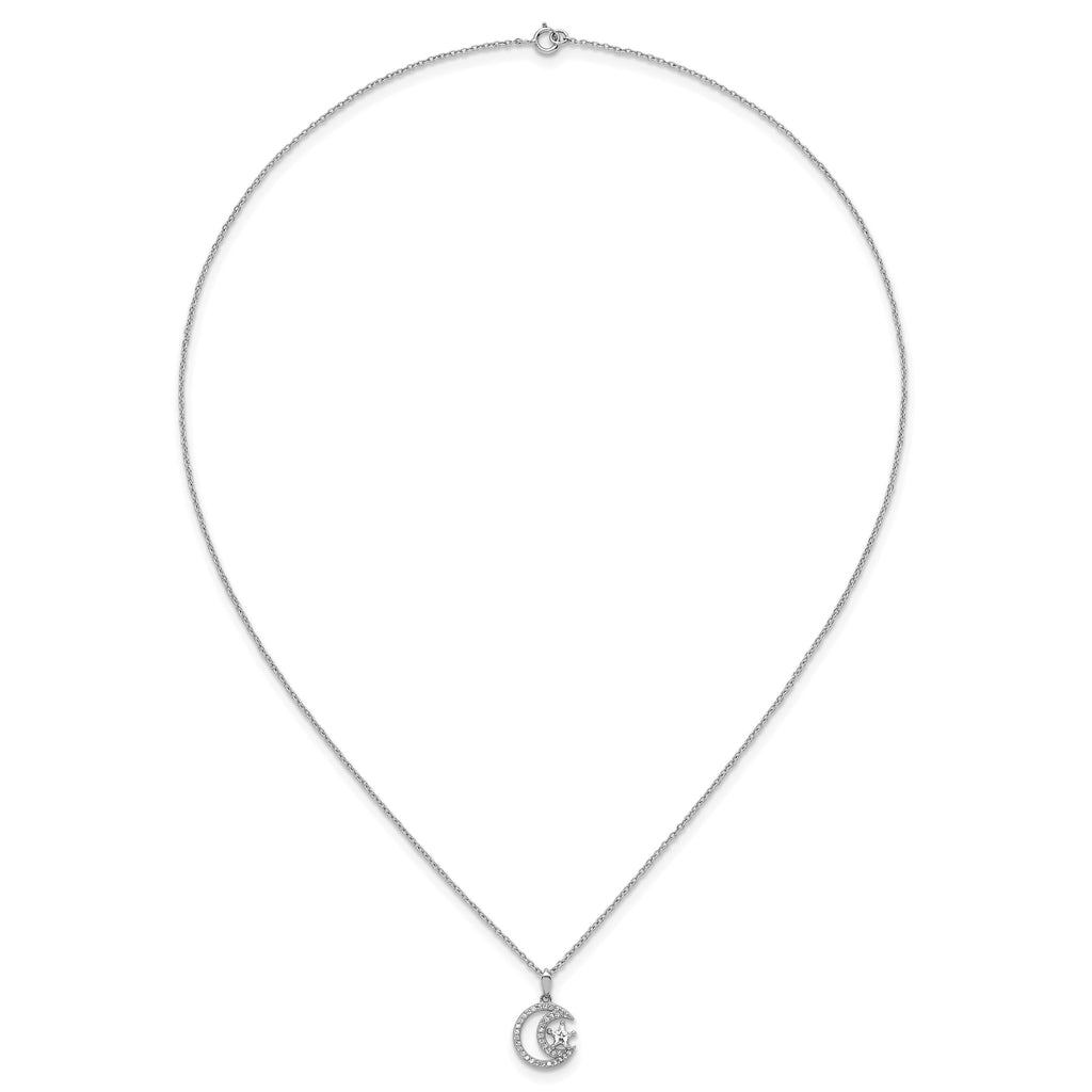 Cubic Zirconia Star & Moon Necklace in Sterling Silver, 18 Inch - Sophia Jewelers