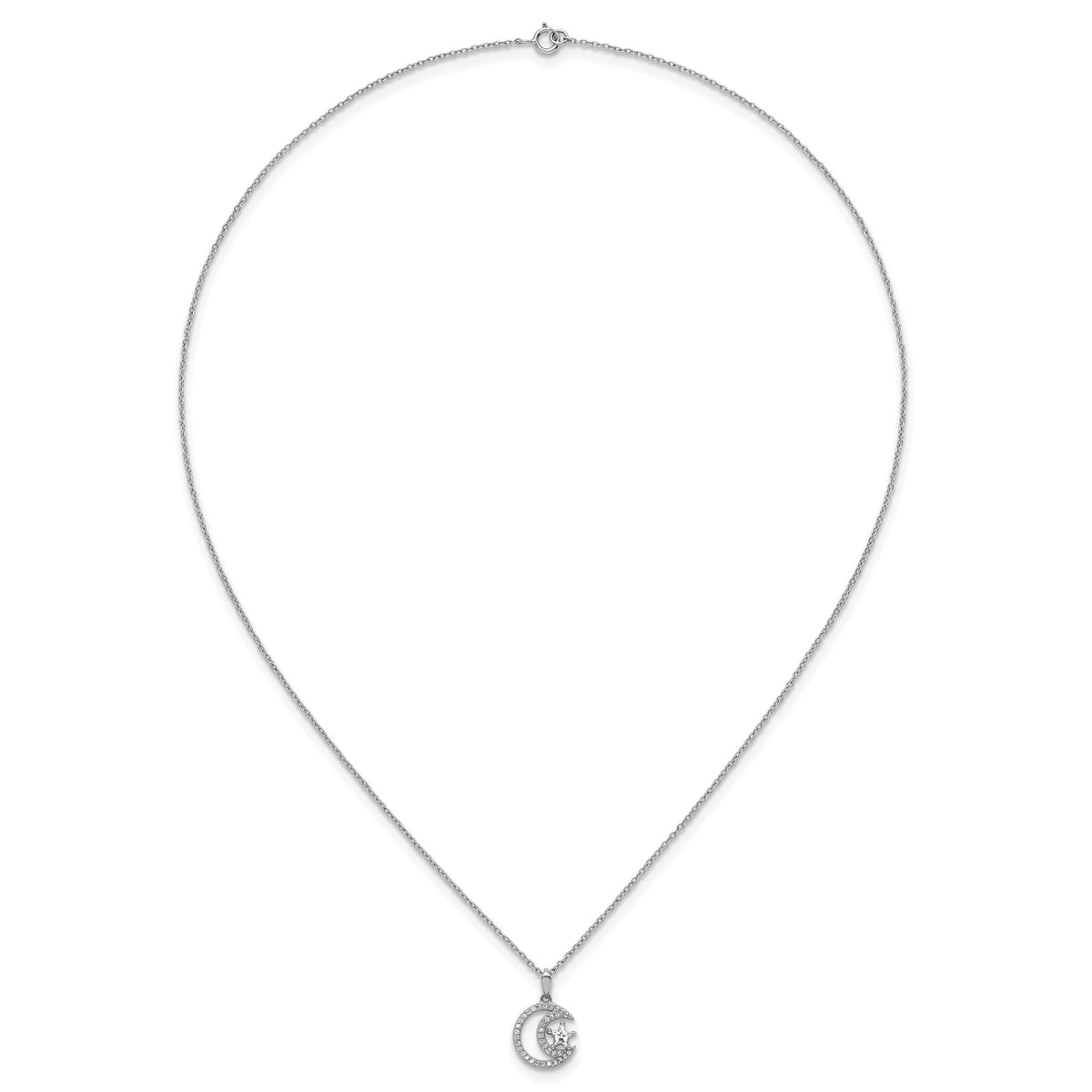 Cubic Zirconia Star & Moon Necklace in Sterling Silver, 18 Inch - Sophia Jewelers