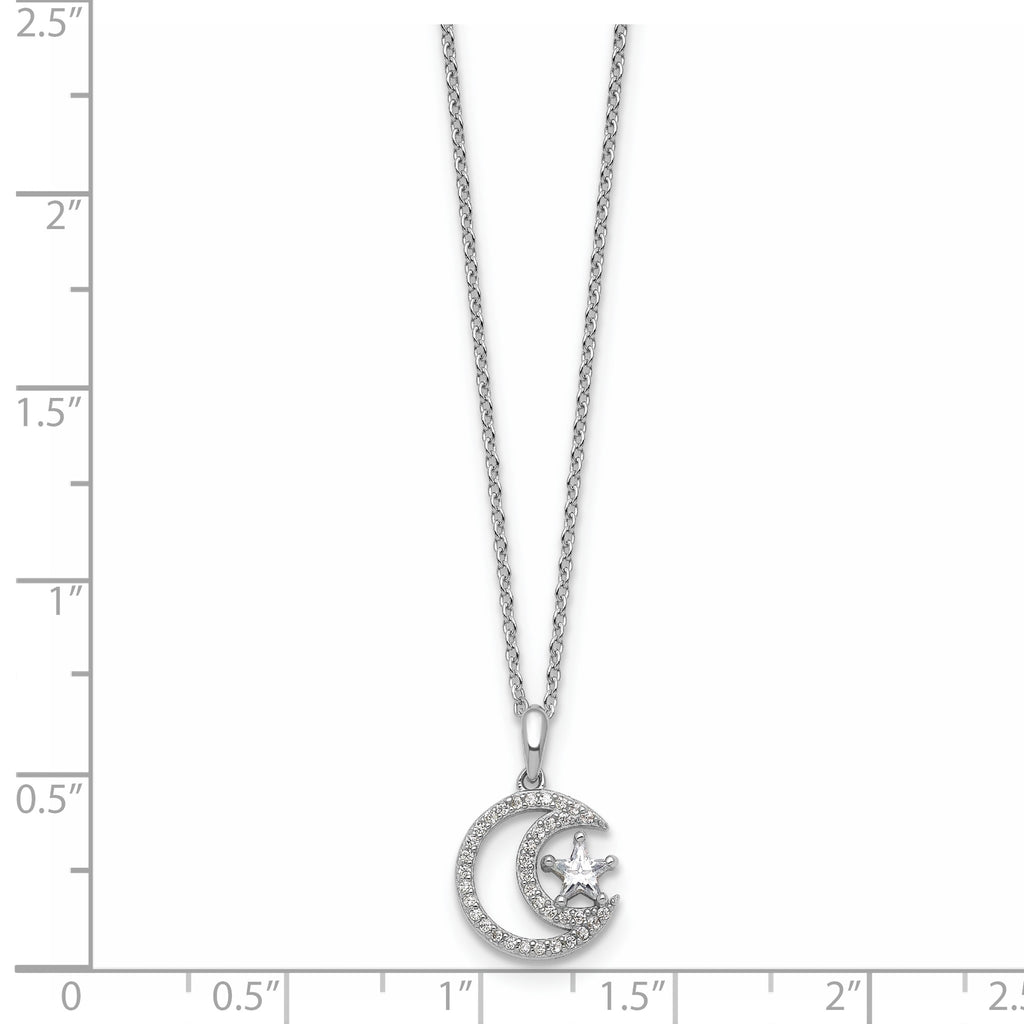 Cubic Zirconia Star & Moon Necklace in Sterling Silver, 18 Inch - Sophia Jewelers