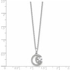 Cubic Zirconia Star & Moon Necklace in Sterling Silver, 18 Inch - Sophia Jewelers