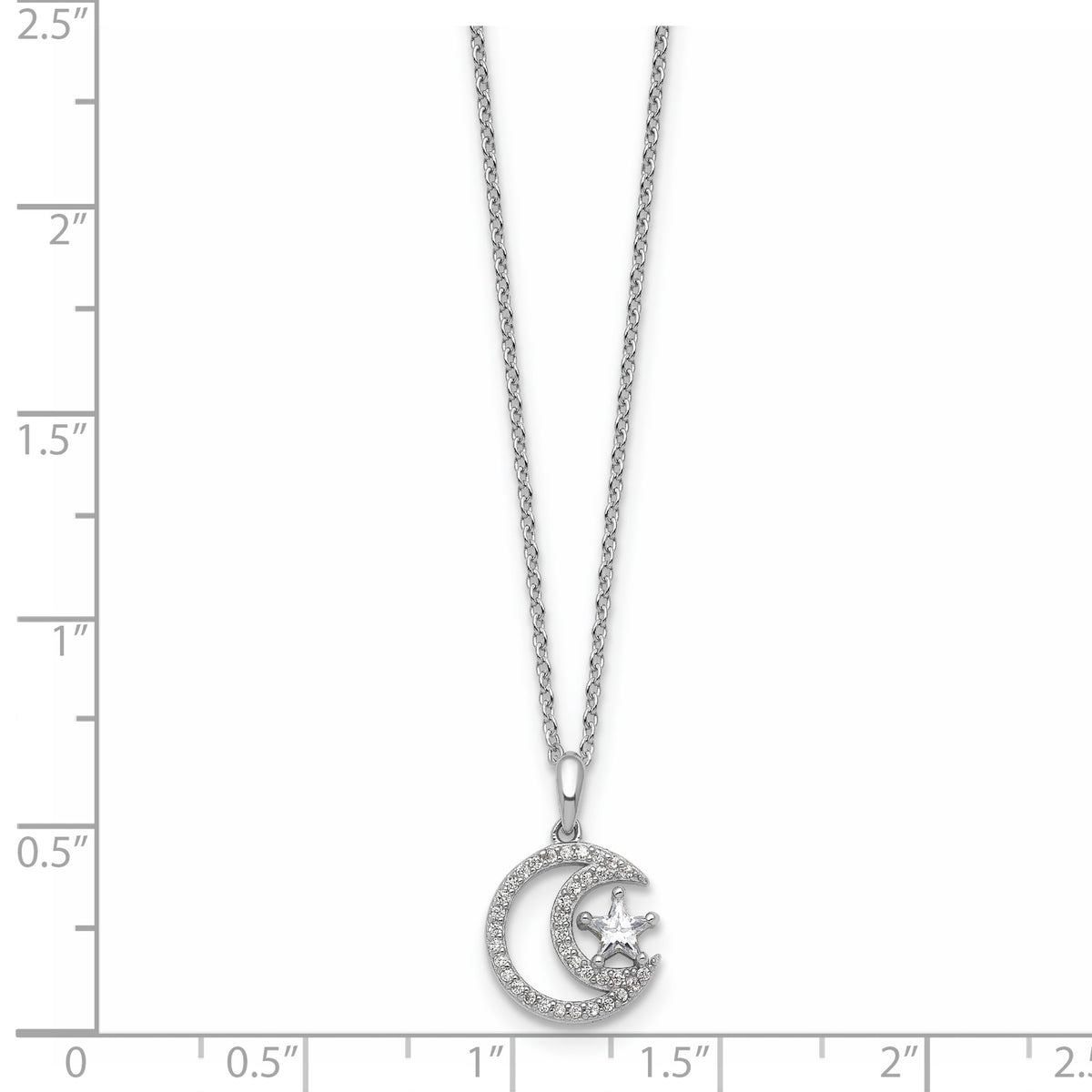 Cubic Zirconia Star & Moon Necklace in Sterling Silver, 18 Inch - Sophia Jewelers
