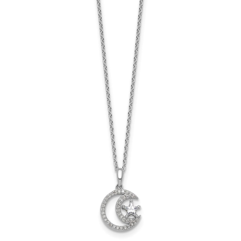 Cubic Zirconia Star & Moon Necklace in Sterling Silver, 18 Inch - Sophia Jewelers