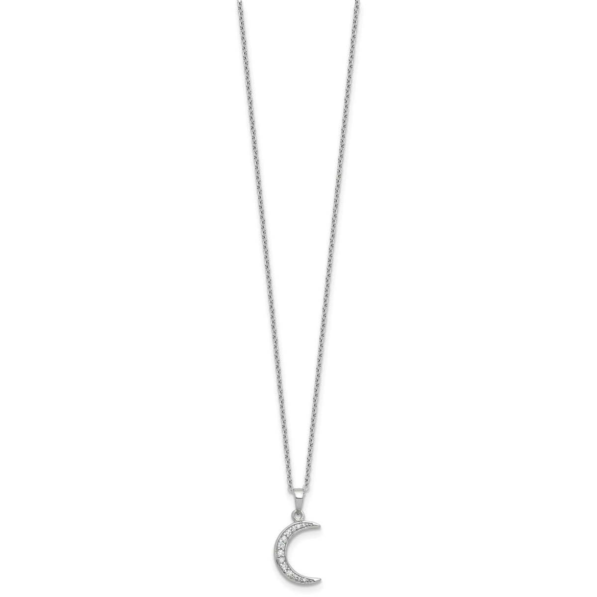Cubic Zirconia Moon Necklace in Sterling Silver, 18 Inch - Sophia Jewelers