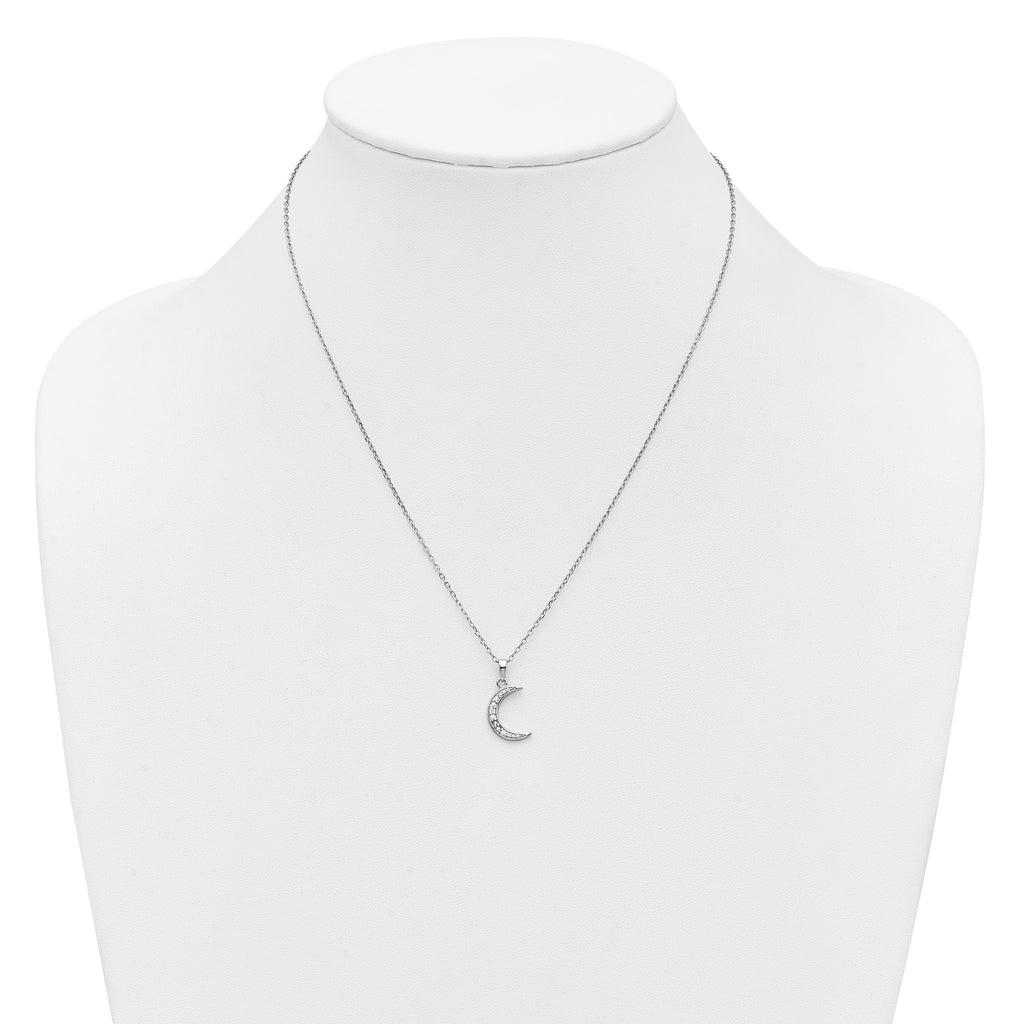 Cubic Zirconia Moon Necklace in Sterling Silver, 18 Inch - Sophia Jewelers