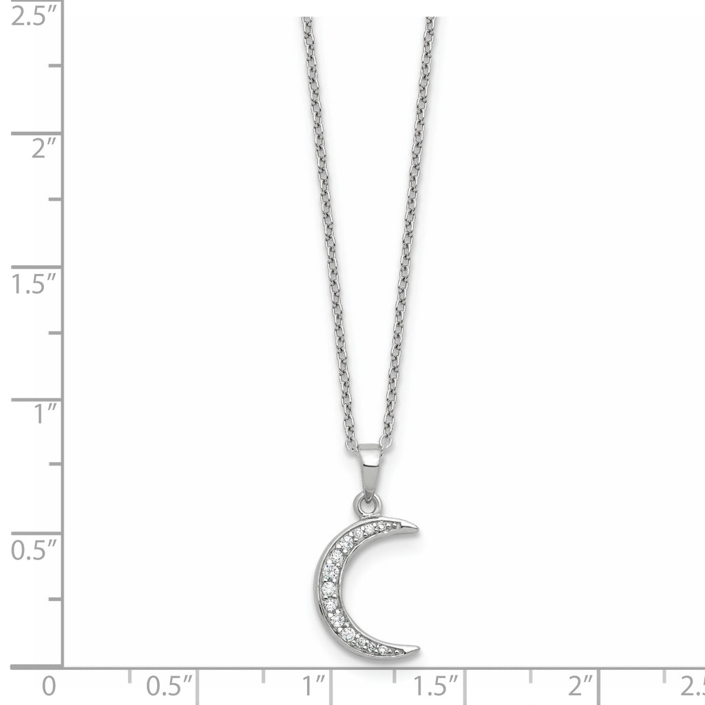 Cubic Zirconia Moon Necklace in Sterling Silver, 18 Inch - Sophia Jewelers