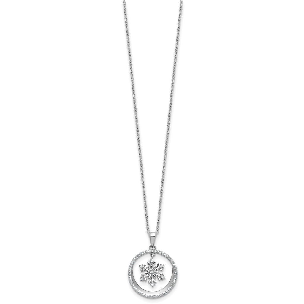 Cubic Zirconia Snowflake Circle Necklace in Sterling Silver, 18 Inch - Sophia Jewelers