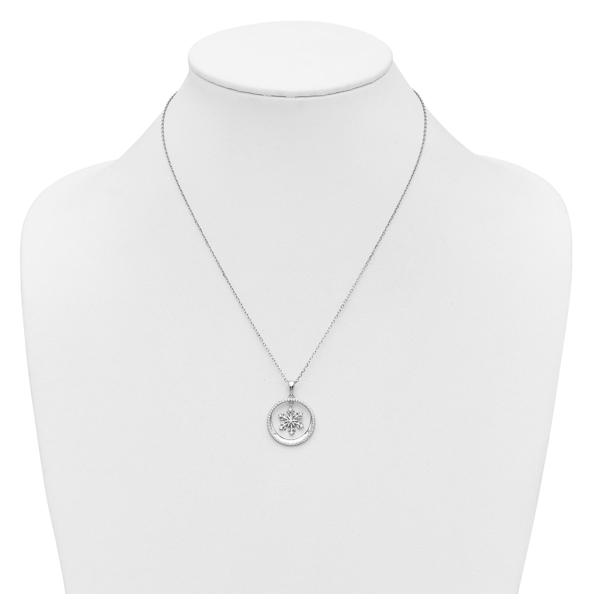 Cubic Zirconia Snowflake Circle Necklace in Sterling Silver, 18 Inch - Sophia Jewelers
