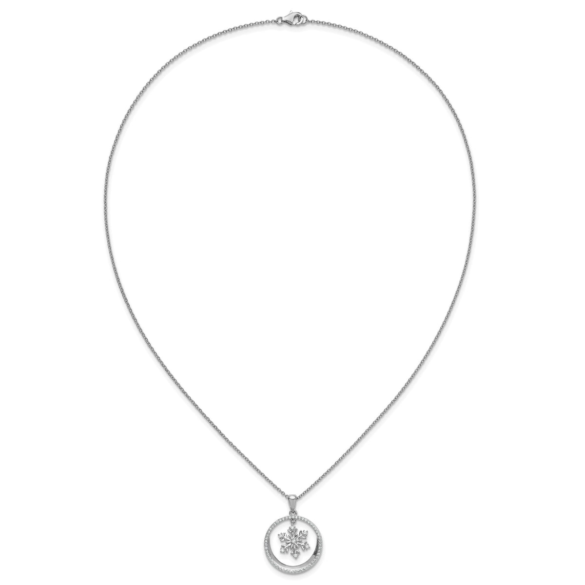 Cubic Zirconia Snowflake Circle Necklace in Sterling Silver, 18 Inch - Sophia Jewelers