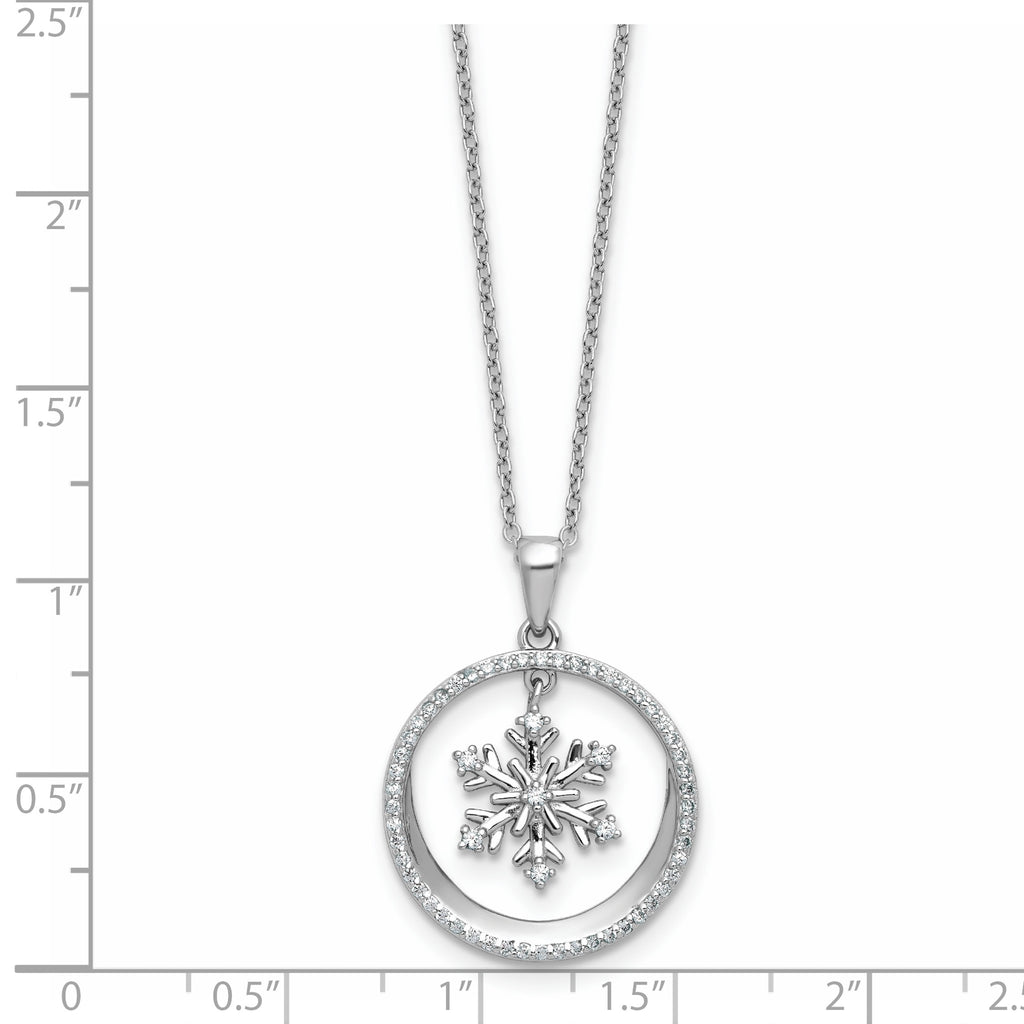 Cubic Zirconia Snowflake Circle Necklace in Sterling Silver, 18 Inch - Sophia Jewelers