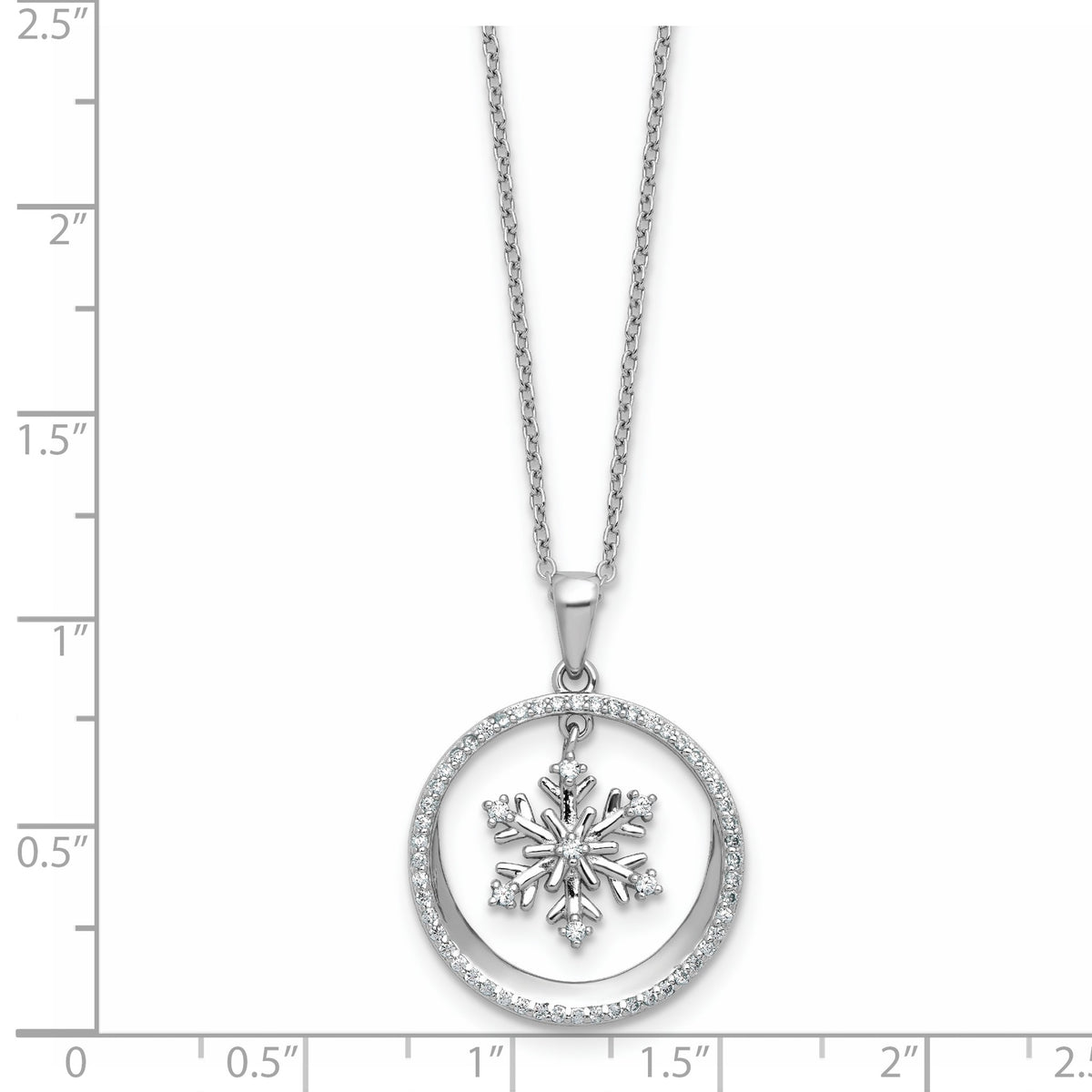 Cubic Zirconia Snowflake Circle Necklace in Sterling Silver, 18 Inch - Sophia Jewelers
