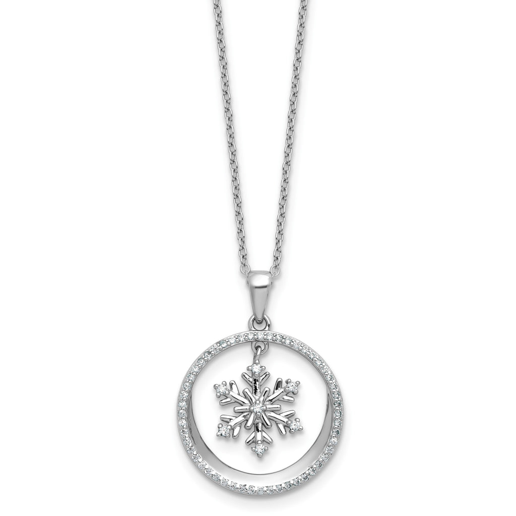 Cubic Zirconia Snowflake Circle Necklace in Sterling Silver, 18 Inch - Sophia Jewelers