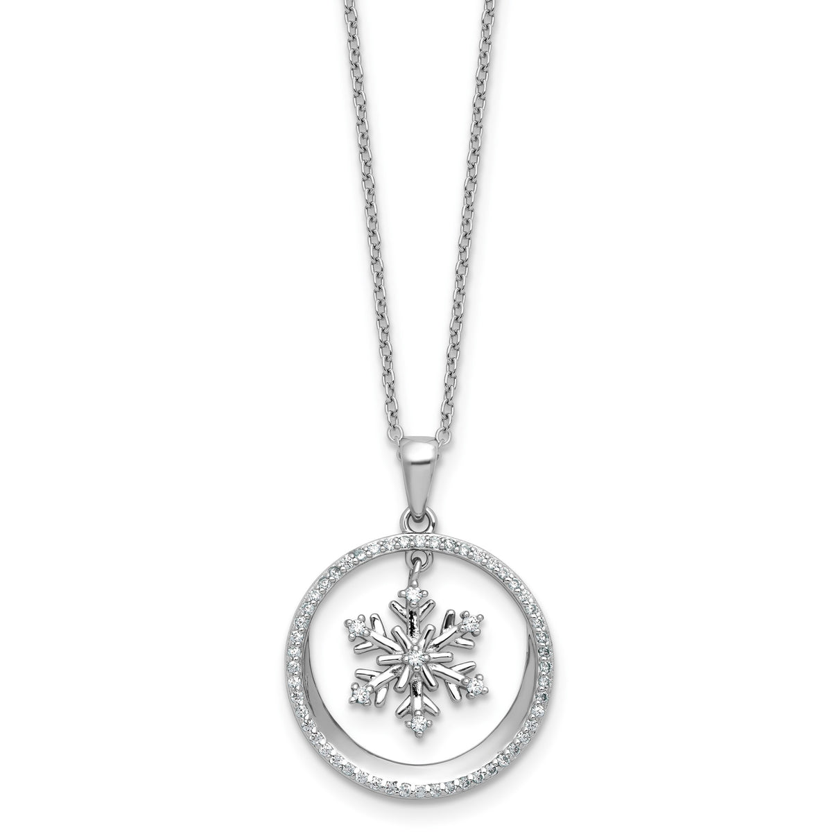 Cubic Zirconia Snowflake Circle Necklace in Sterling Silver, 18 Inch - Sophia Jewelers