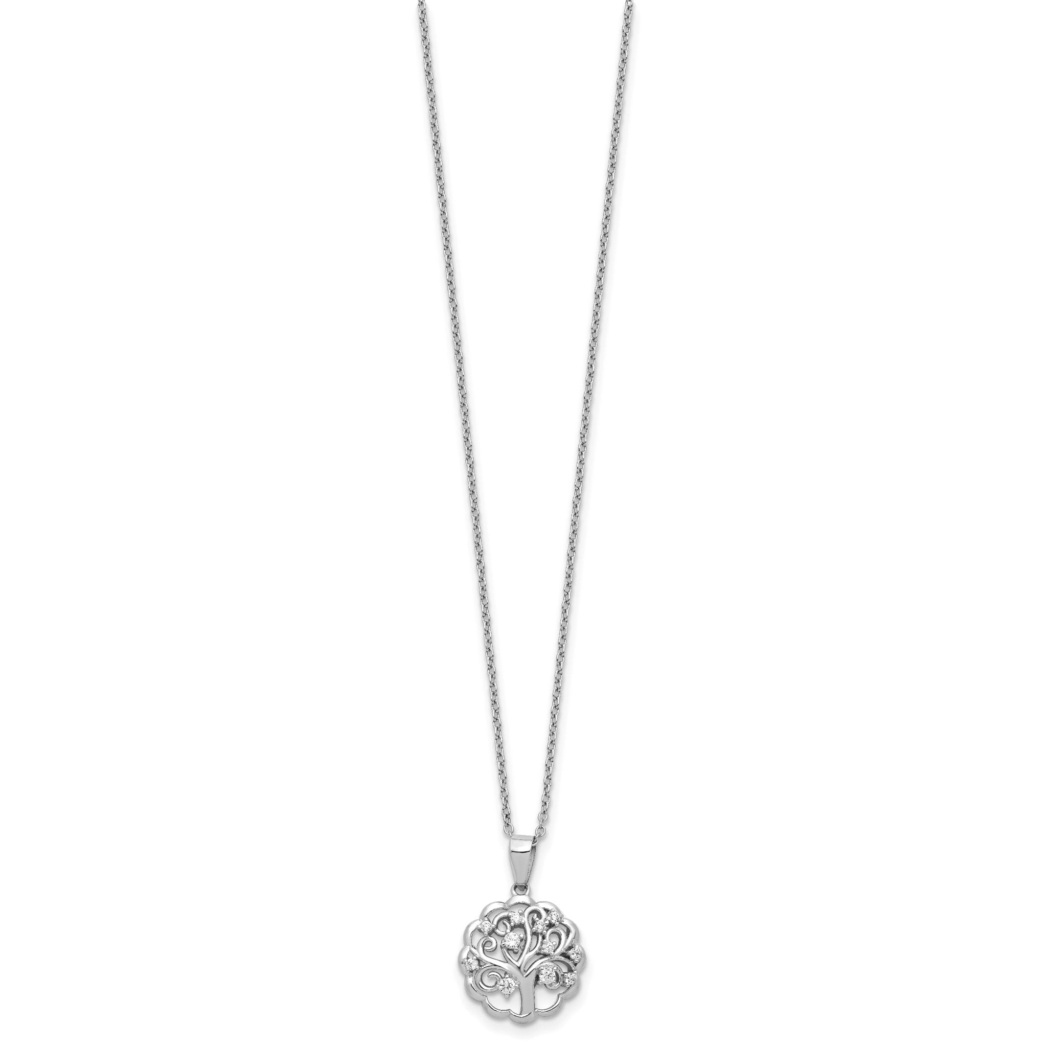 White Cubic Zirconia Tree of Life Necklace in Sterling Silver, 2mm, 18 Inch Secondary image