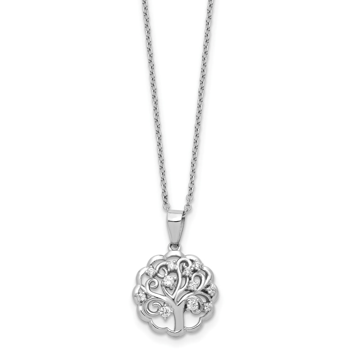 White Cubic Zirconia Tree of Life Necklace in Sterling Silver, 2mm, 18 Inch - Sophia Jewelers Main image