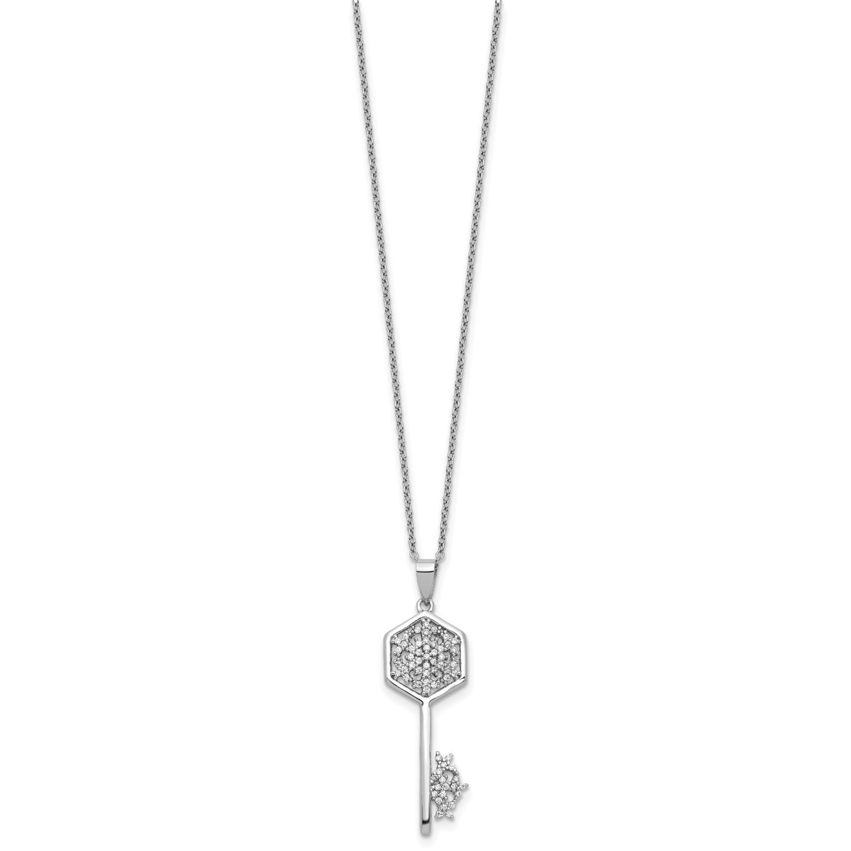 Cubic Zirconia Snowflake Key Necklace in Sterling Silver, 18 Inch - Sophia Jewelers